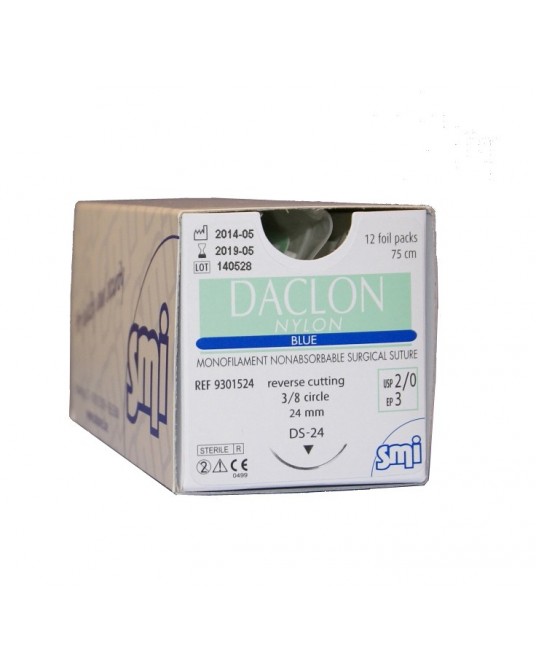 Daclon Nylon blue, round needle (1/2 circle), 12 sachets